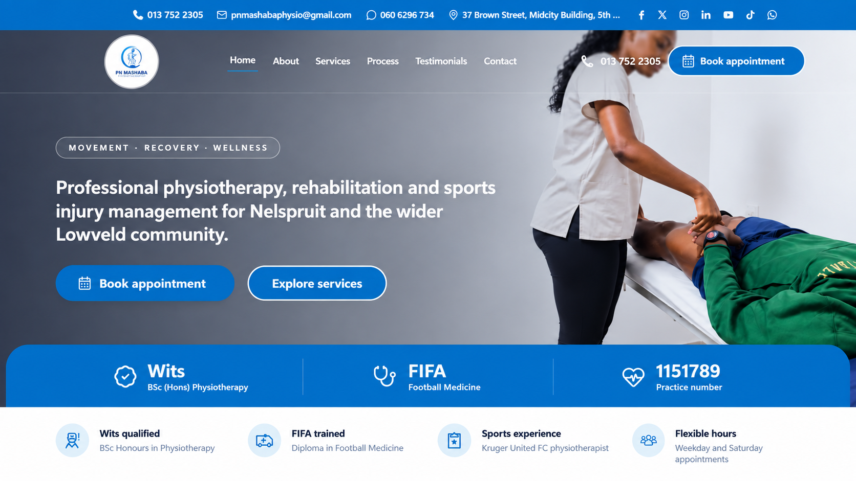 PN Mashaba Physiotherapist desktop website